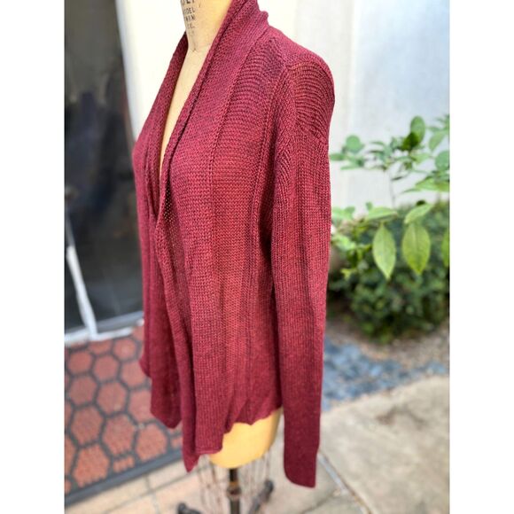 Eileen Fisher Red Maroon Open Front Alpaca Silk Knit LS Cardigan Sweater Size M - Picture 6 of 7